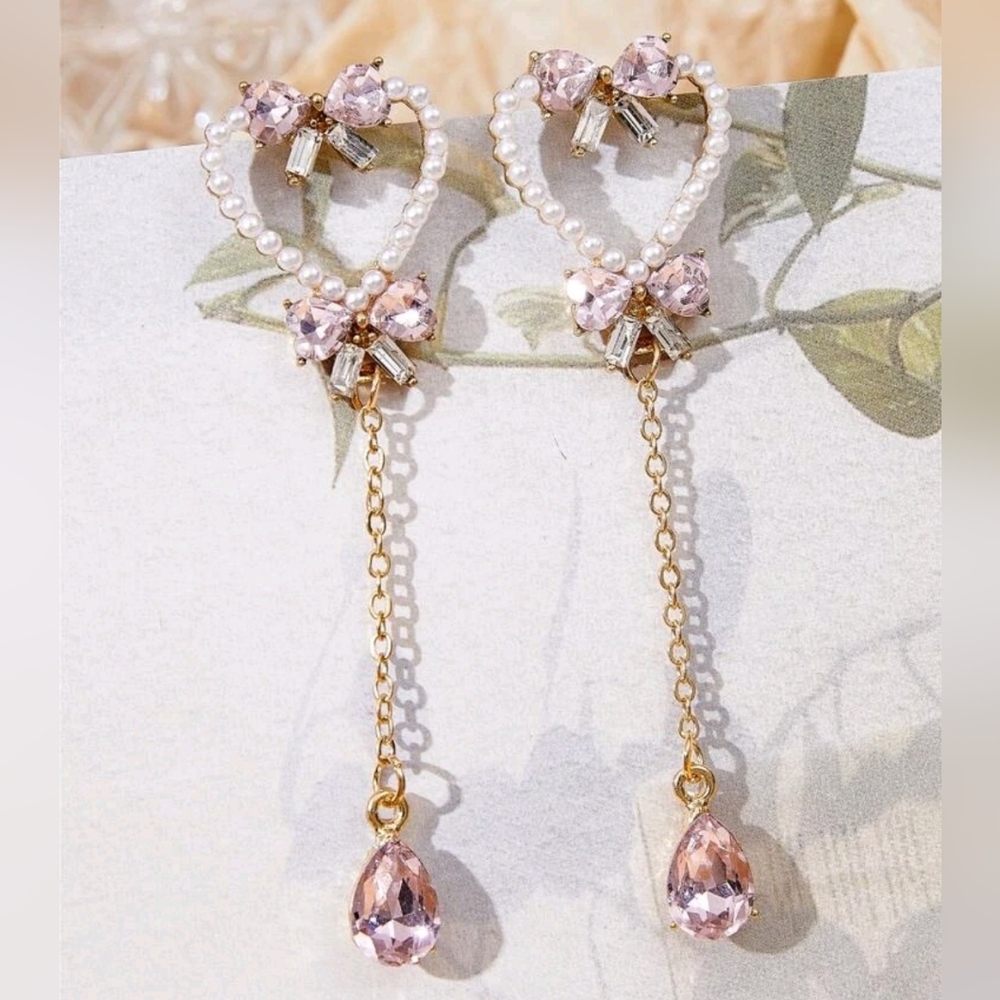 Heart & Bow Drop Earrings